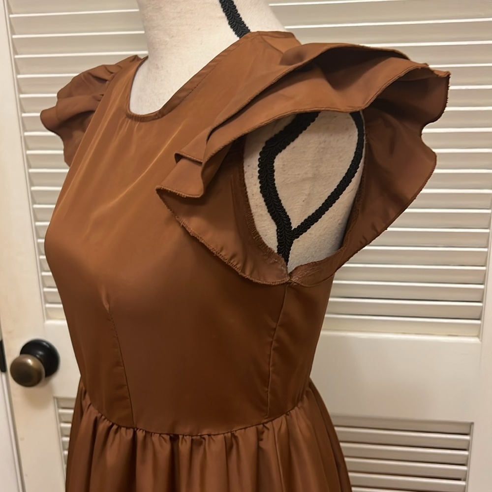 Sold on mercari.  SHEIN Tiered Ruffled Midi Dress in Brown, Size Small, EUC - Picture 12 of 17